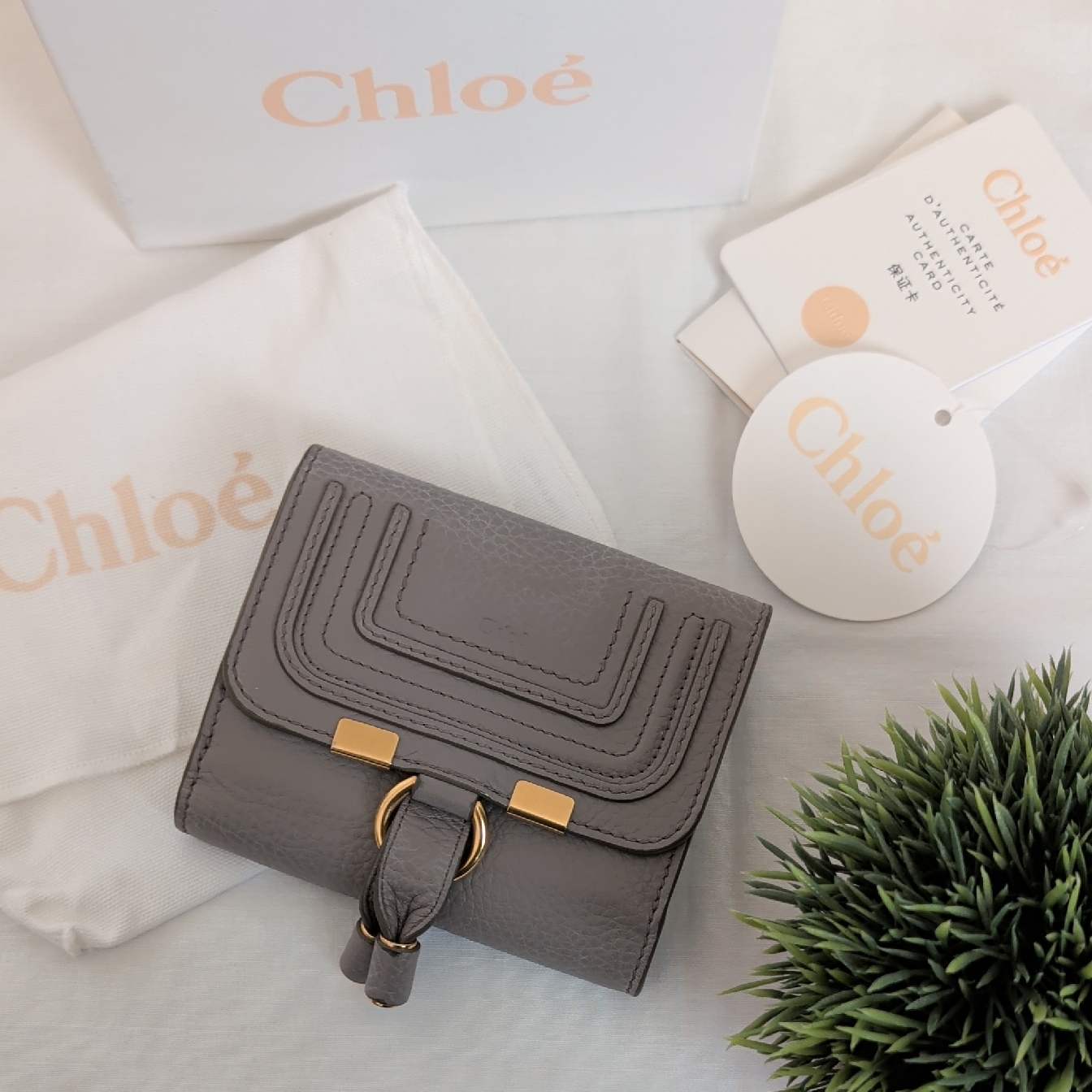 Chlo Grained Calfskin Gray Marcie Leather Wallet